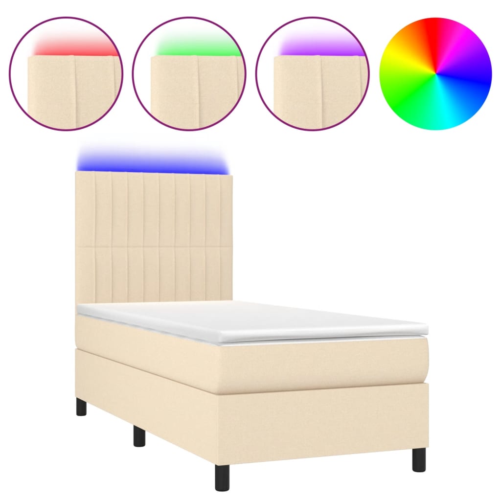 Boxspring met matras en LED stof crèmekleurig 90x190 cm is nu te koop bij PeponiXL, paradijselijk wonen!