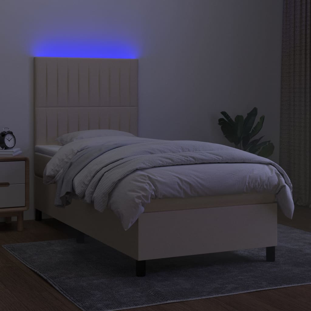 Boxspring met matras en LED stof crèmekleurig 90x190 cm is nu te koop bij PeponiXL, paradijselijk wonen!