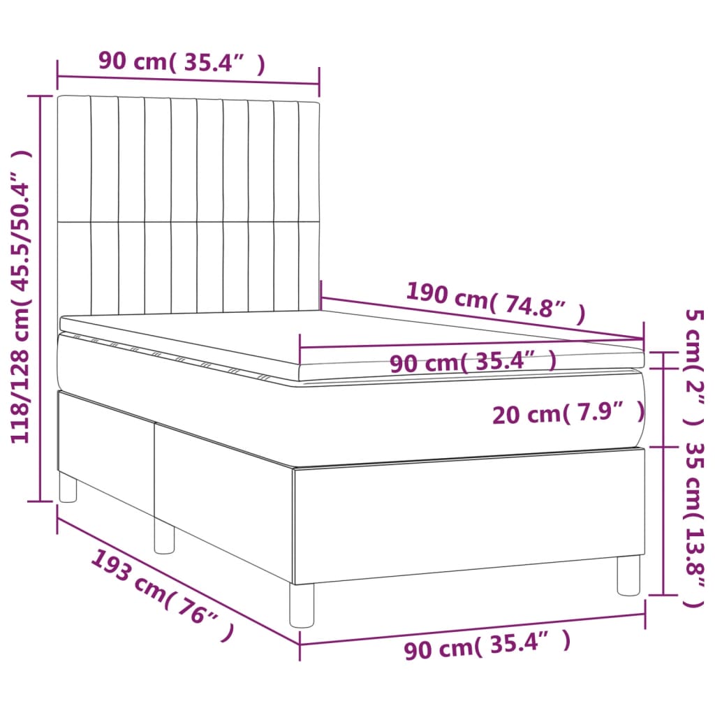 Boxspring met matras en LED stof crèmekleurig 90x190 cm is nu te koop bij PeponiXL, paradijselijk wonen!