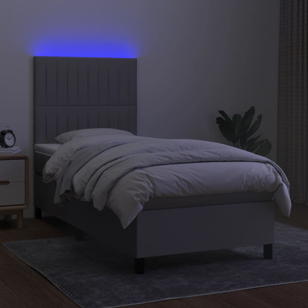 Boxspring met matras en LED stof lichtgrijs 90x200 cm is nu te koop bij PeponiXL, paradijselijk wonen!