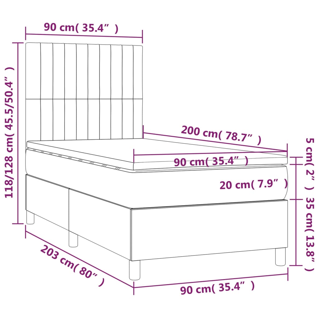 Boxspring met matras en LED stof lichtgrijs 90x200 cm is nu te koop bij PeponiXL, paradijselijk wonen!