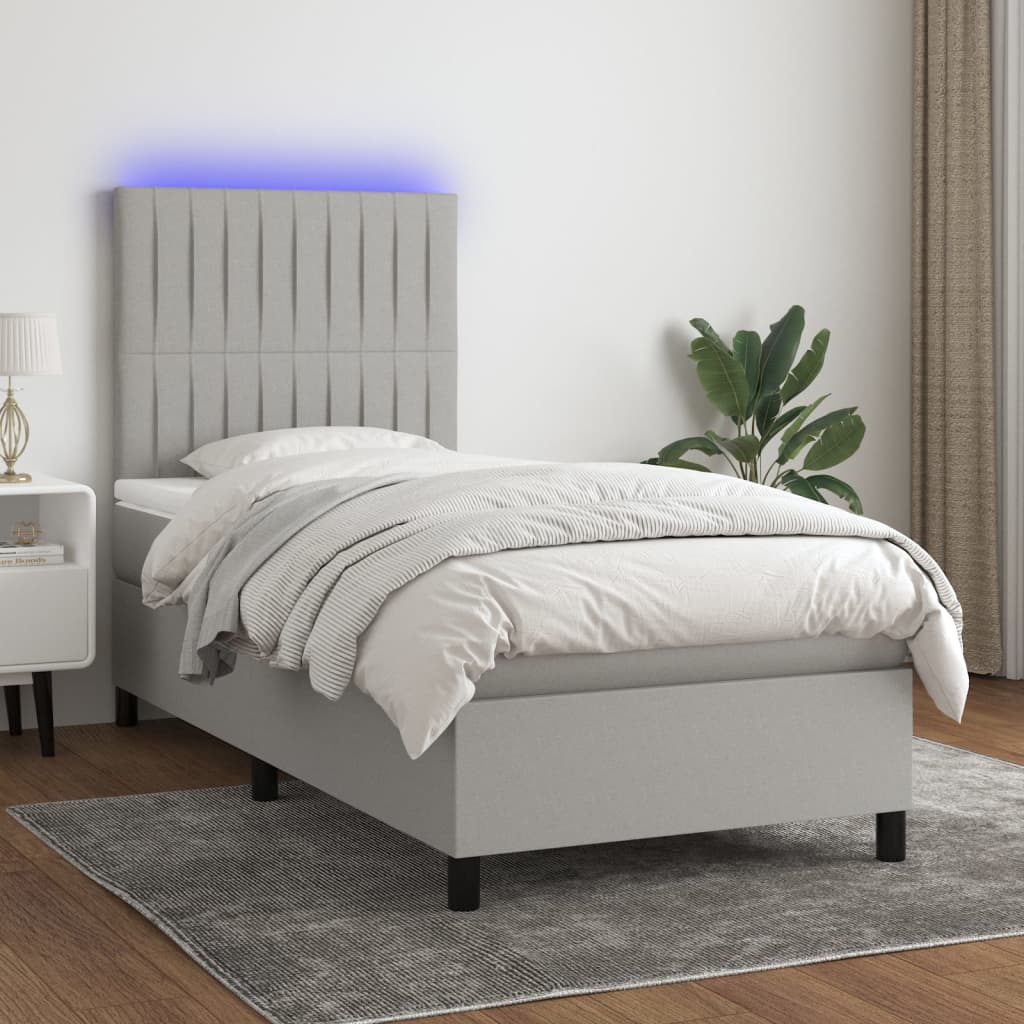 Boxspring met matras en LED stof lichtgrijs 90x200 cm is nu te koop bij PeponiXL, paradijselijk wonen!