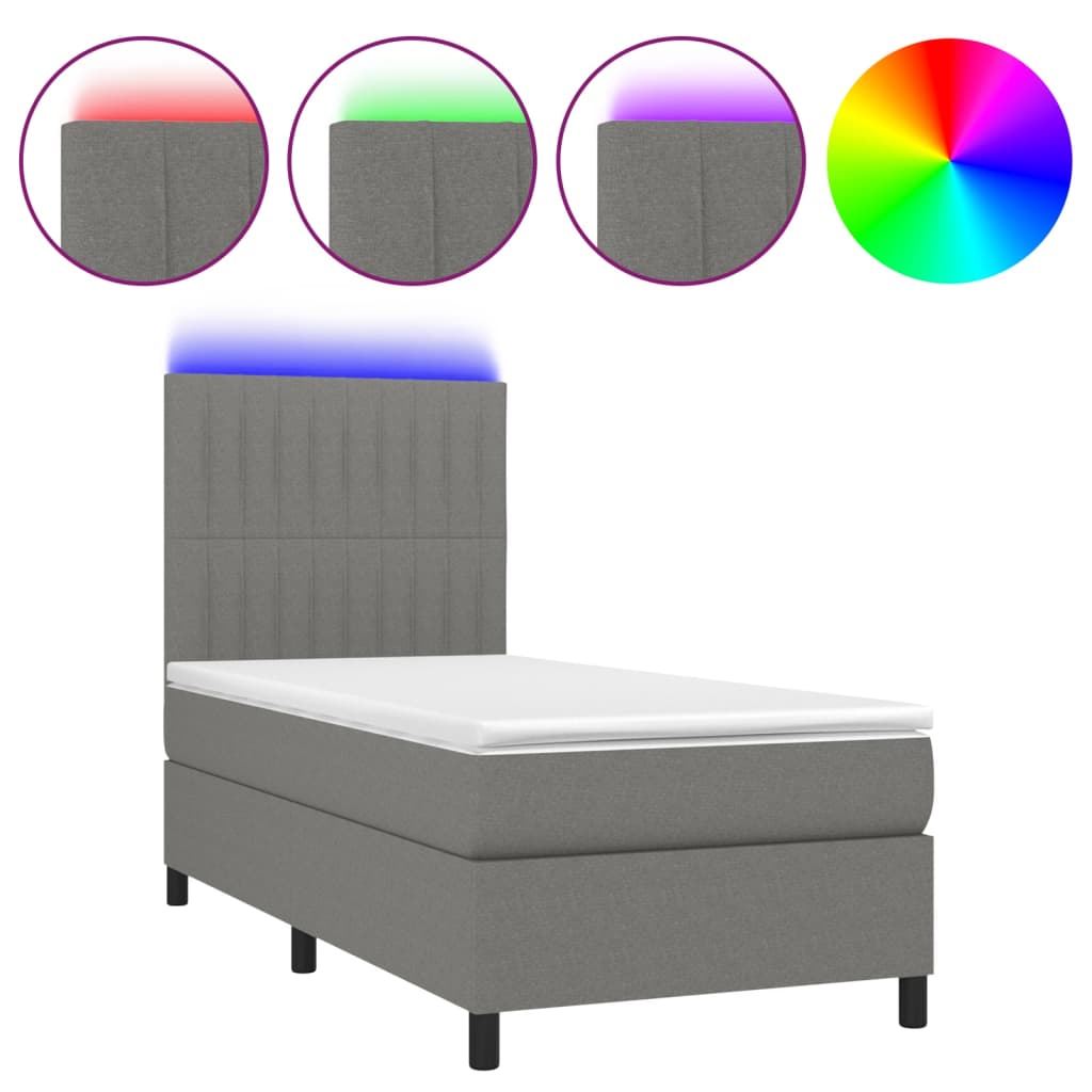 Boxspring met matras en LED stof donkergrijs 90x200 cm is nu te koop bij PeponiXL, paradijselijk wonen!