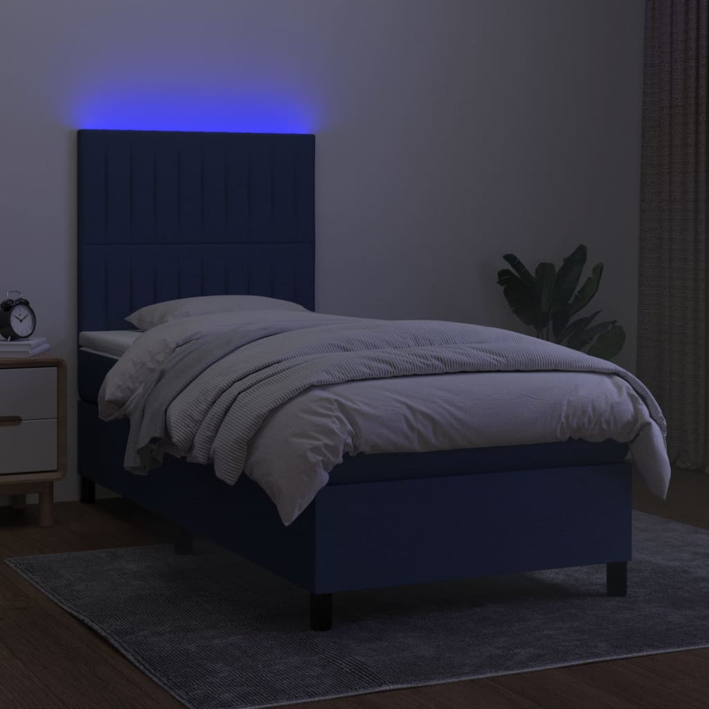 Boxspring met matras en LED stof blauw 90x200 cm is nu te koop bij PeponiXL, paradijselijk wonen!