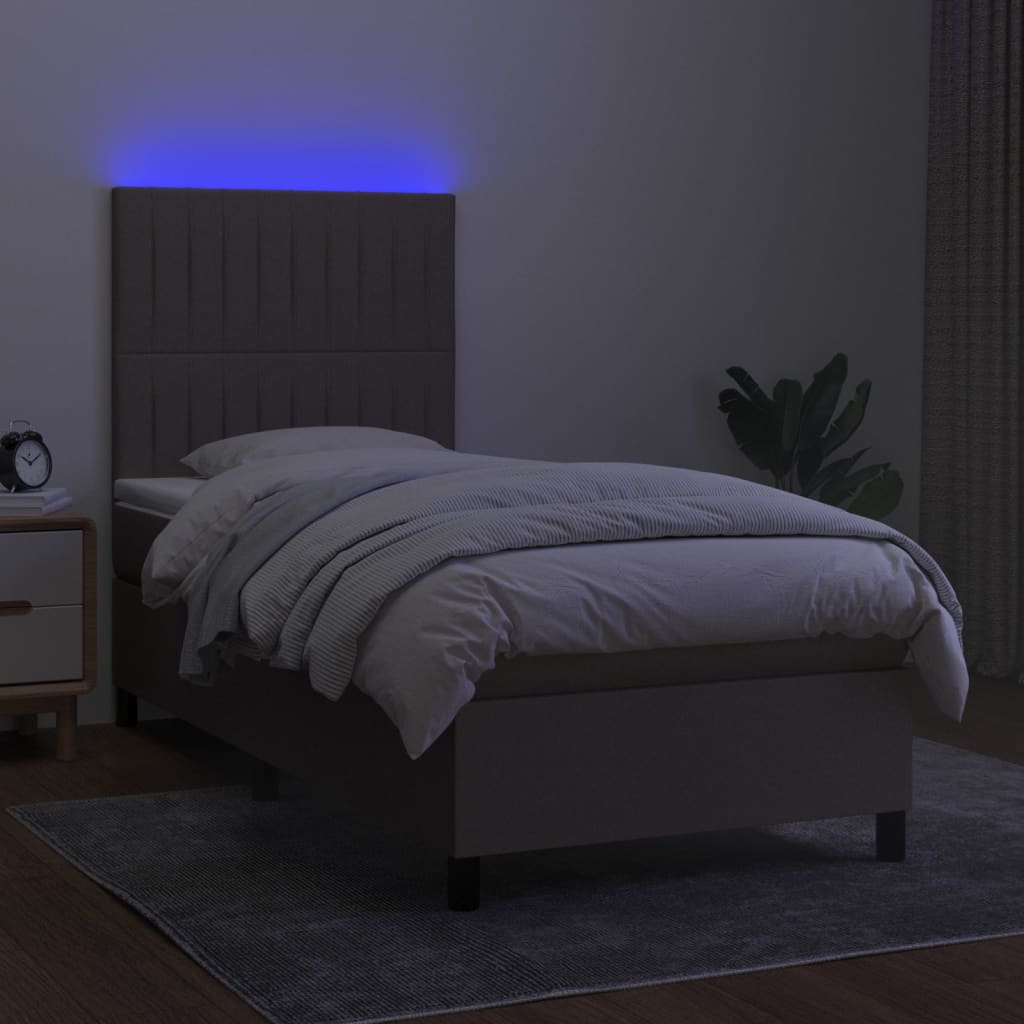 Boxspring met matras en LED stof taupe 100x200 cm is nu te koop bij PeponiXL, paradijselijk wonen!