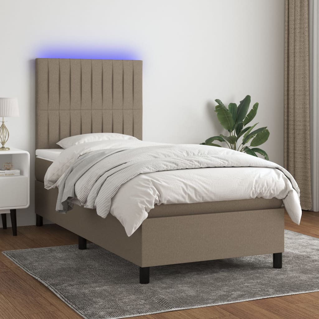 Boxspring met matras en LED stof taupe 100x200 cm is nu te koop bij PeponiXL, paradijselijk wonen!