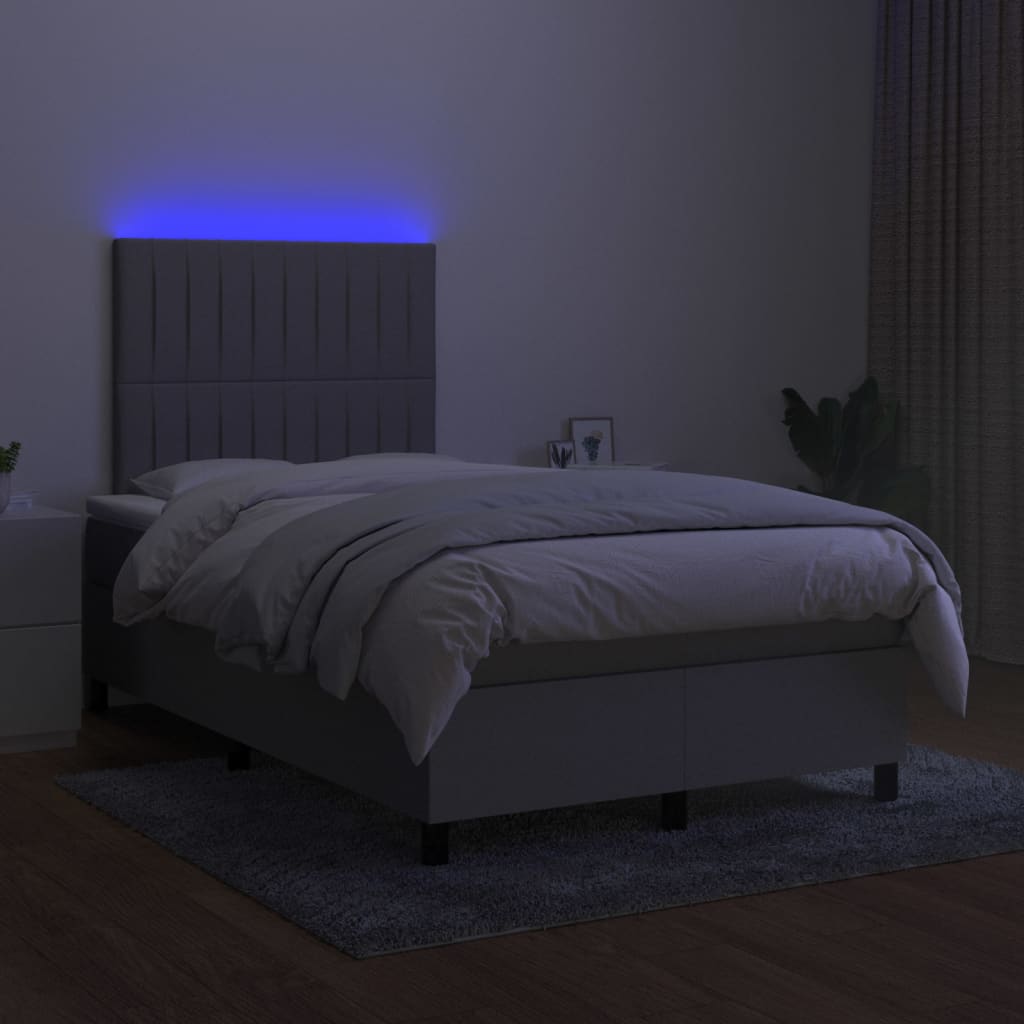 Boxspring met matras en LED stof lichtgrijs 120x200 cm is nu te koop bij PeponiXL, paradijselijk wonen!