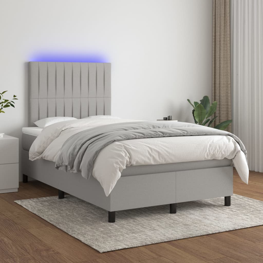 Boxspring met matras en LED stof lichtgrijs 120x200 cm is nu te koop bij PeponiXL, paradijselijk wonen!
