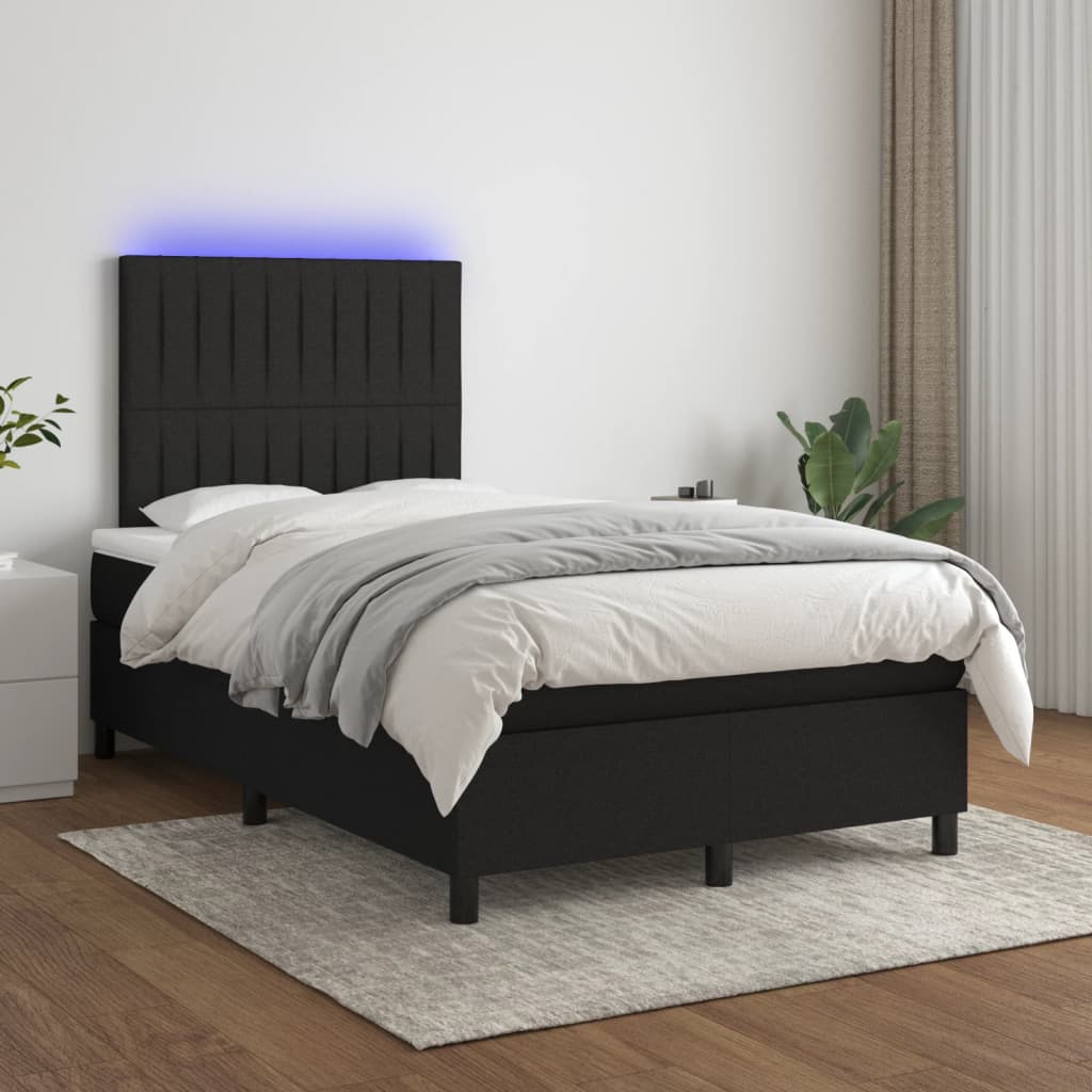 Boxspring met matras en LED stof zwart 120x200 cm is nu te koop bij PeponiXL, paradijselijk wonen!