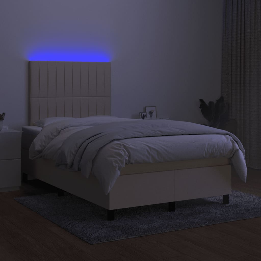 Boxspring met matras en LED stof crèmekleurig 120x200 cm is nu te koop bij PeponiXL, paradijselijk wonen!