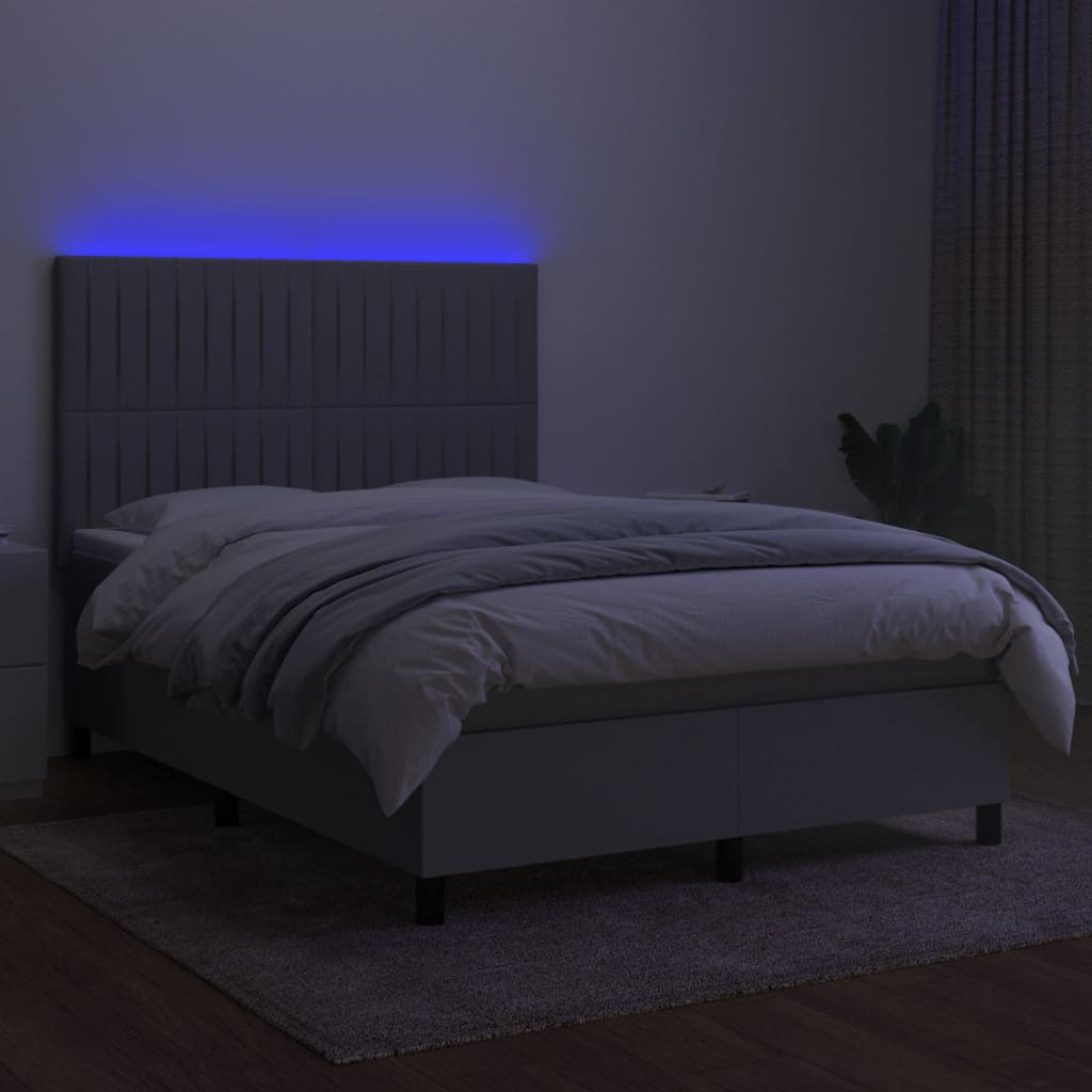 Boxspring met matras en LED stof lichtgrijs 140x190 cm is nu te koop bij PeponiXL, paradijselijk wonen!