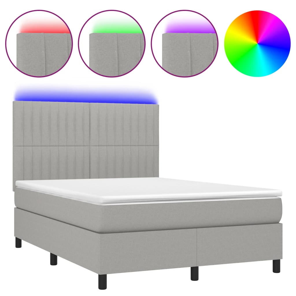 Boxspring met matras en LED stof lichtgrijs 140x200 cm is nu te koop bij PeponiXL, paradijselijk wonen!