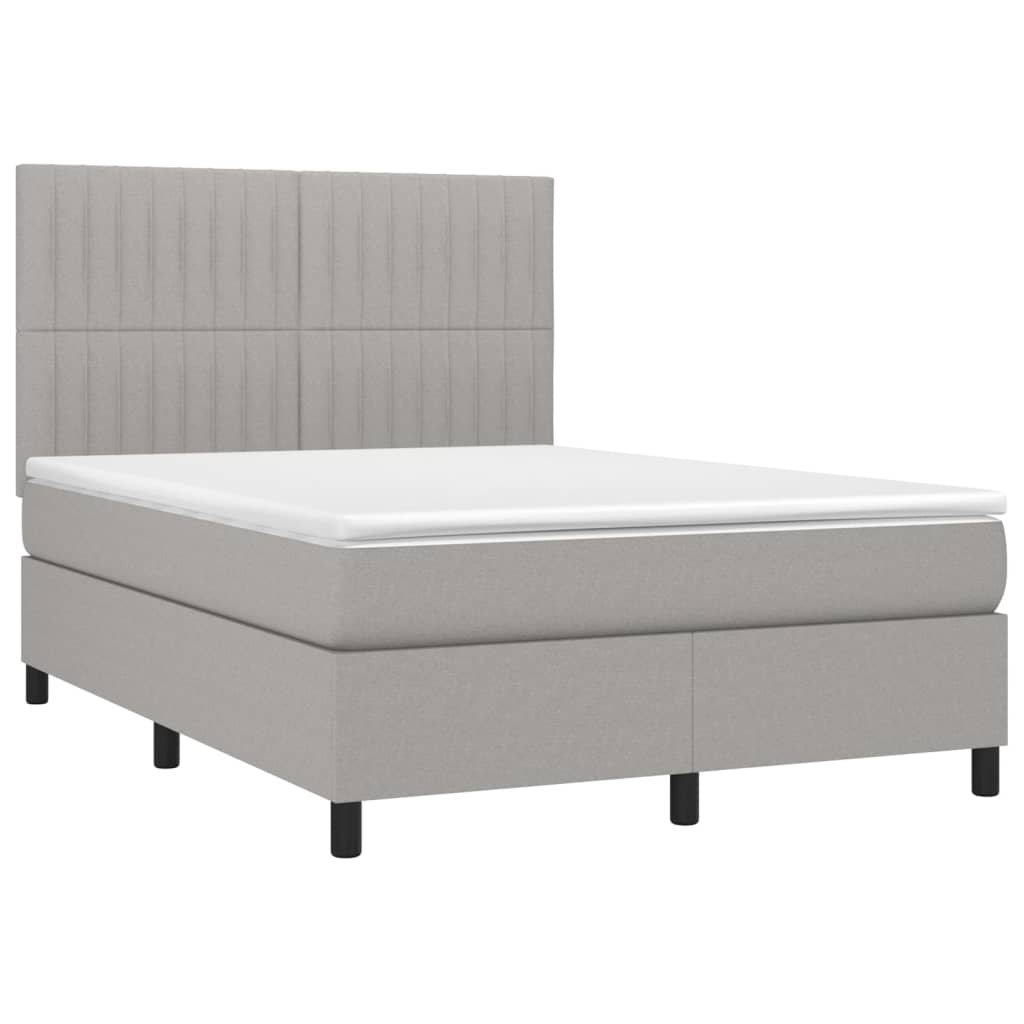 Boxspring met matras en LED stof lichtgrijs 140x200 cm is nu te koop bij PeponiXL, paradijselijk wonen!