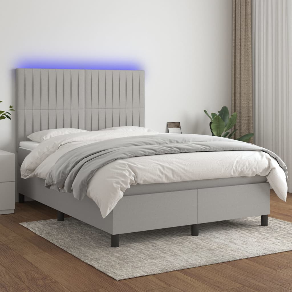 Boxspring met matras en LED stof lichtgrijs 140x200 cm is nu te koop bij PeponiXL, paradijselijk wonen!
