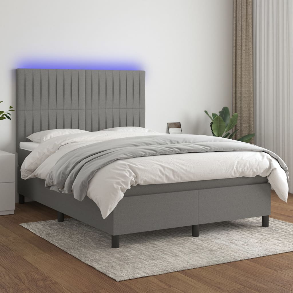 Boxspring met matras en LED stof donkergrijs 140x200 cm is nu te koop bij PeponiXL, paradijselijk wonen!