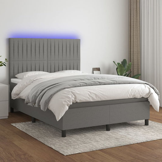 Boxspring met matras en LED stof donkergrijs 140x200 cm is nu te koop bij PeponiXL, paradijselijk wonen!