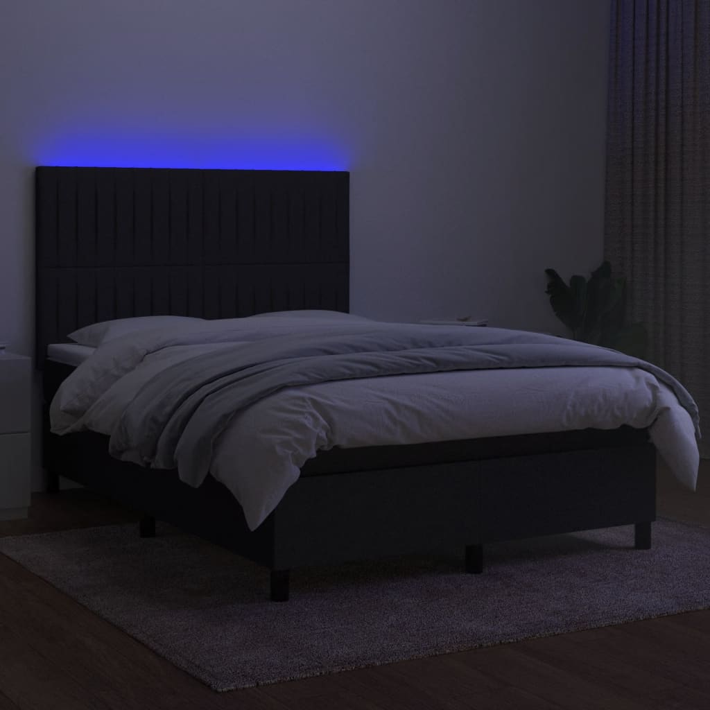 Boxspring met matras en LED stof zwart 140x200 cm is nu te koop bij PeponiXL, paradijselijk wonen!