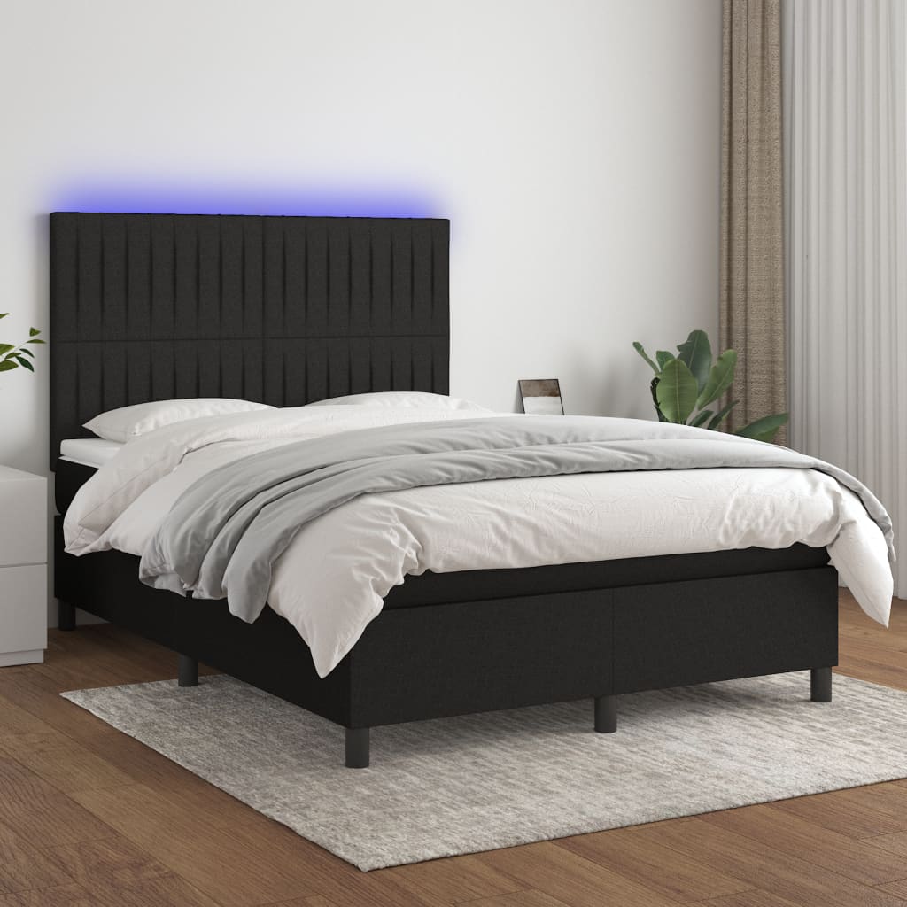 Boxspring met matras en LED stof zwart 140x200 cm is nu te koop bij PeponiXL, paradijselijk wonen!