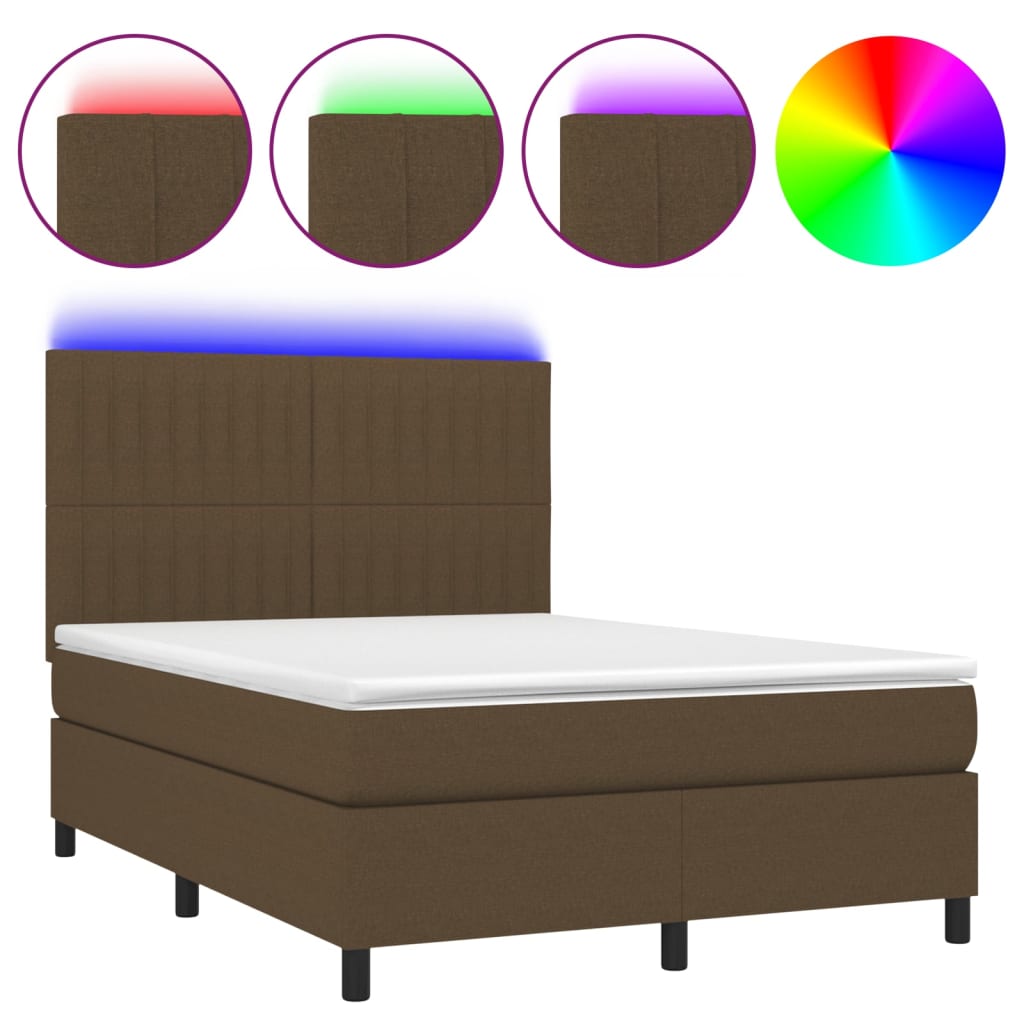 Boxspring met matras en LED stof donkerbruin 140x200 cm is nu te koop bij PeponiXL, paradijselijk wonen!