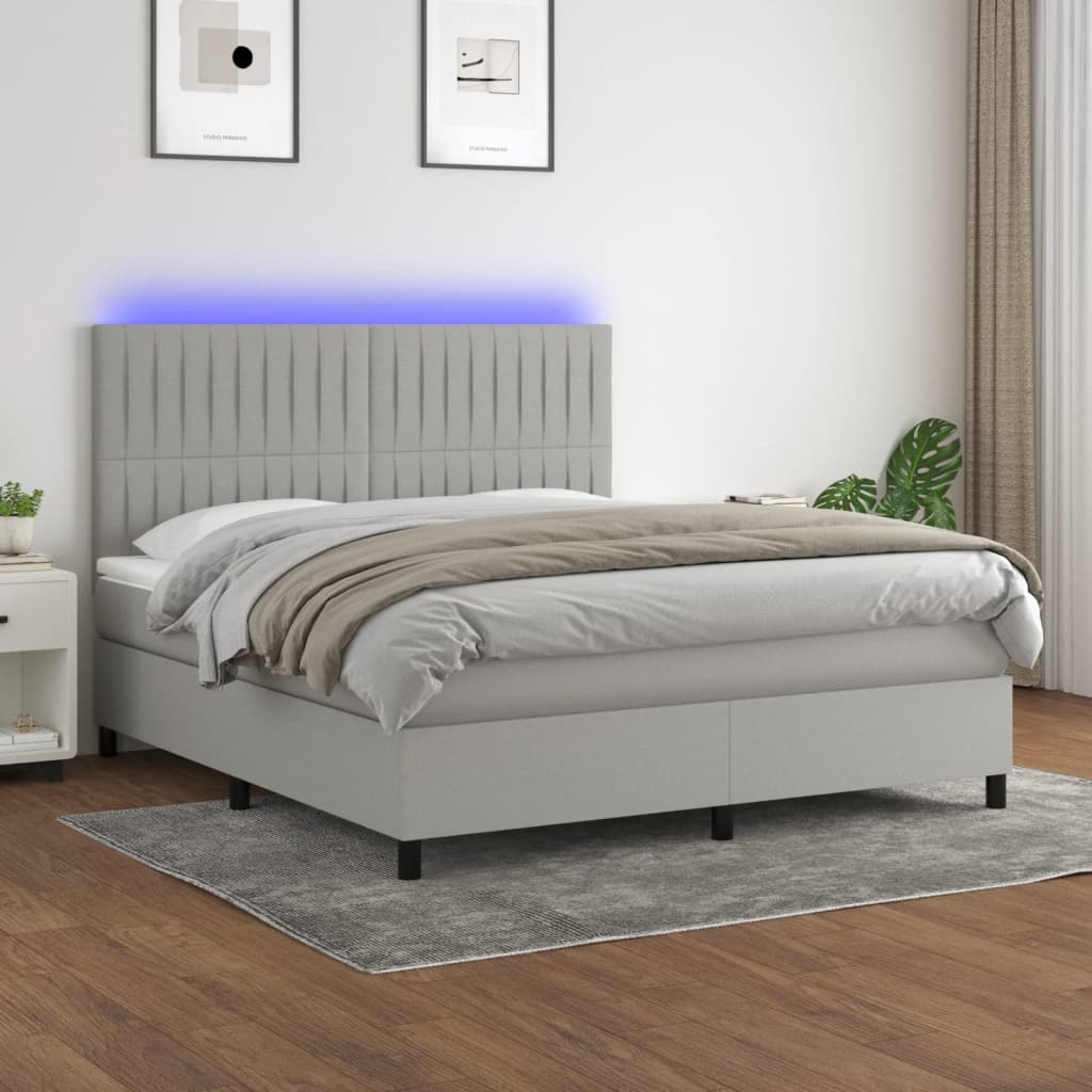Boxspring met matras en LED stof lichtgrijs 160x200 cm is nu te koop bij PeponiXL, paradijselijk wonen!