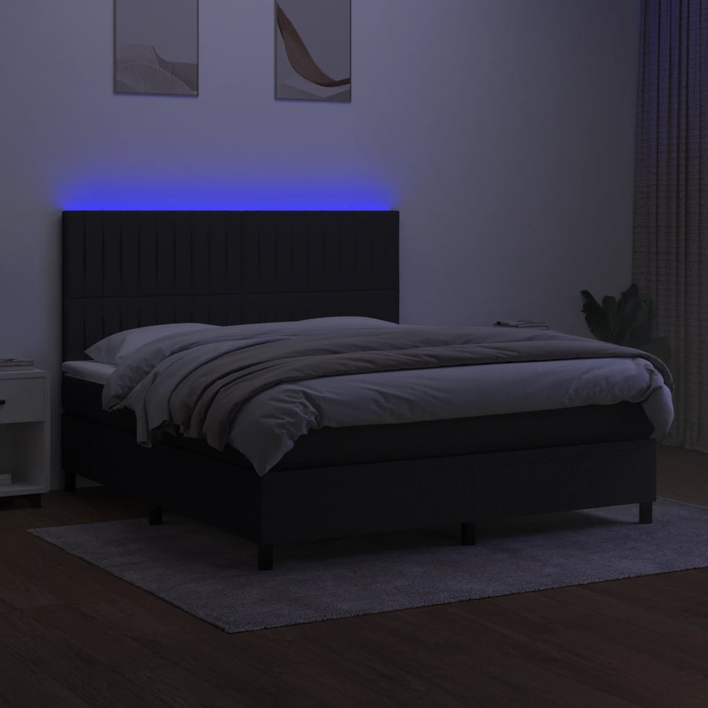 Boxspring met matras en LED stof zwart 160x200 cm is nu te koop bij PeponiXL, paradijselijk wonen!