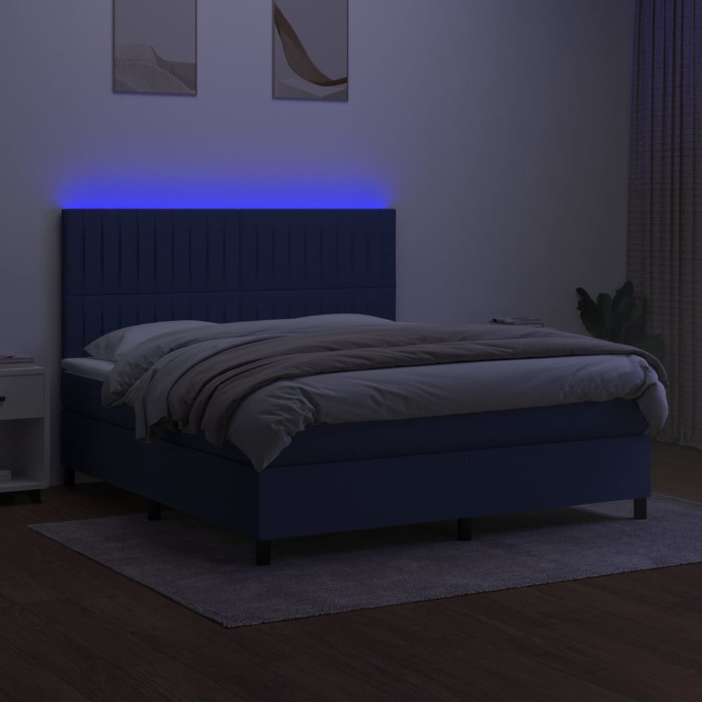 Boxspring met matras en LED stof blauw 160x200 cm is nu te koop bij PeponiXL, paradijselijk wonen!