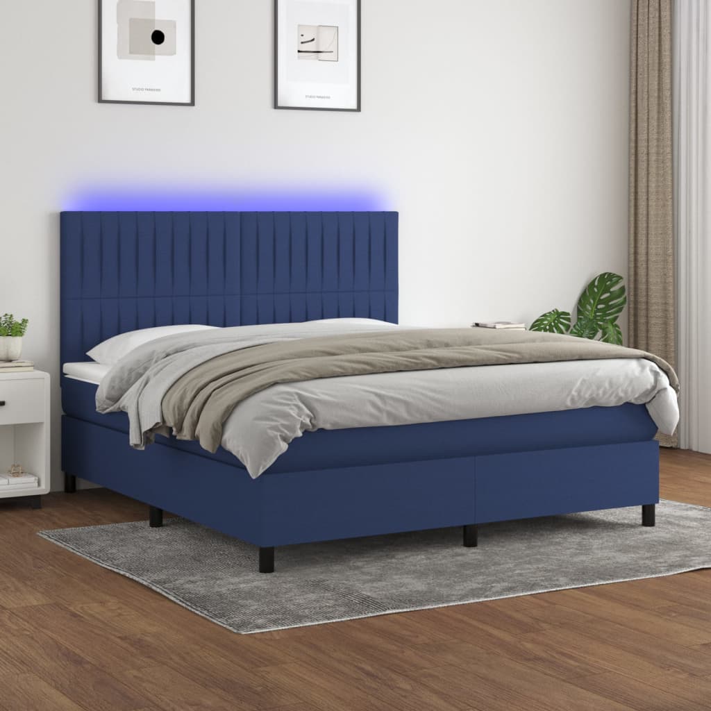 Boxspring met matras en LED stof blauw 160x200 cm is nu te koop bij PeponiXL, paradijselijk wonen!