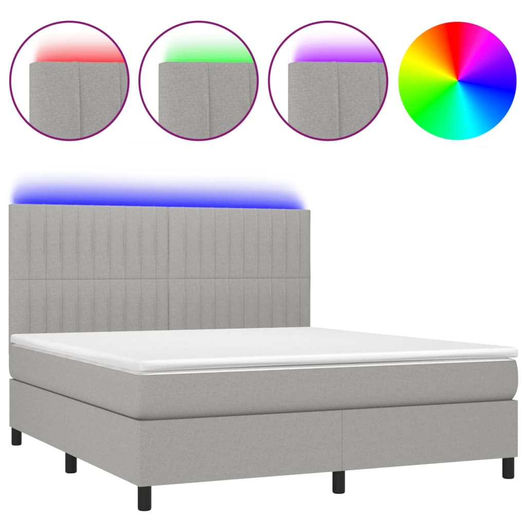 Boxspring met matras en LED stof lichtgrijs 180x200 cm is nu te koop bij PeponiXL, paradijselijk wonen!