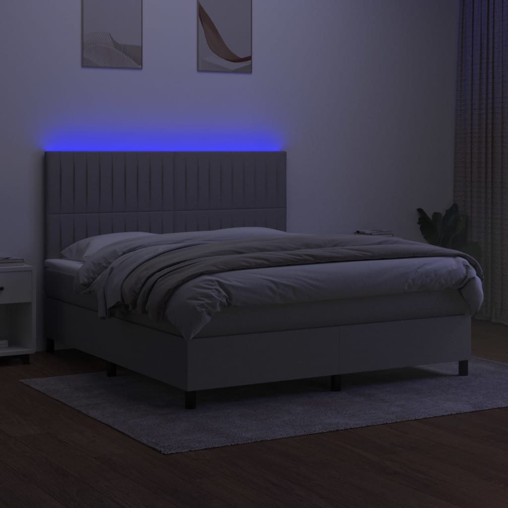 Boxspring met matras en LED stof lichtgrijs 180x200 cm is nu te koop bij PeponiXL, paradijselijk wonen!