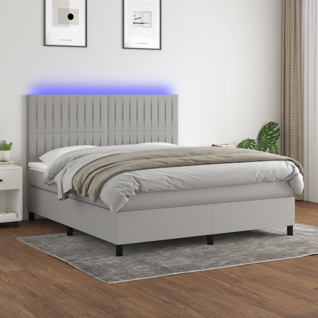 Boxspring met matras en LED stof lichtgrijs 180x200 cm is nu te koop bij PeponiXL, paradijselijk wonen!