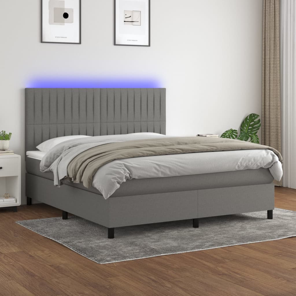 Boxspring met matras en LED stof donkergrijs 180x200 cm is nu te koop bij PeponiXL, paradijselijk wonen!