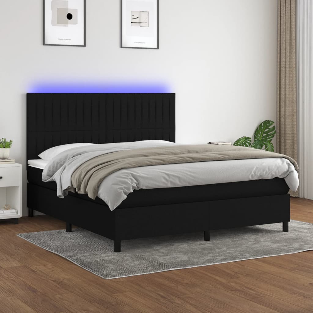 Boxspring met matras en LED stof zwart 180x200 cm is nu te koop bij PeponiXL, paradijselijk wonen!