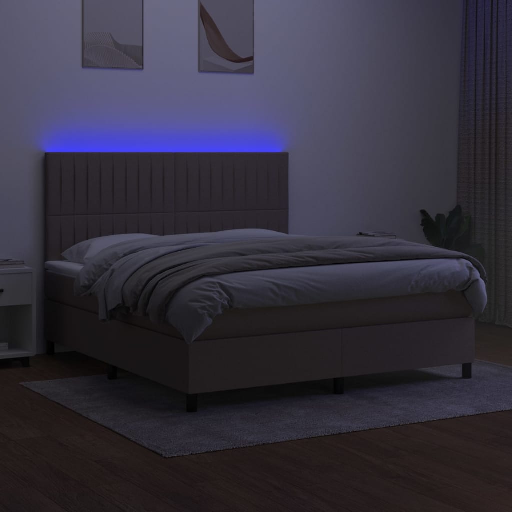 Boxspring met matras en LED stof taupe 180x200 cm is nu te koop bij PeponiXL, paradijselijk wonen!