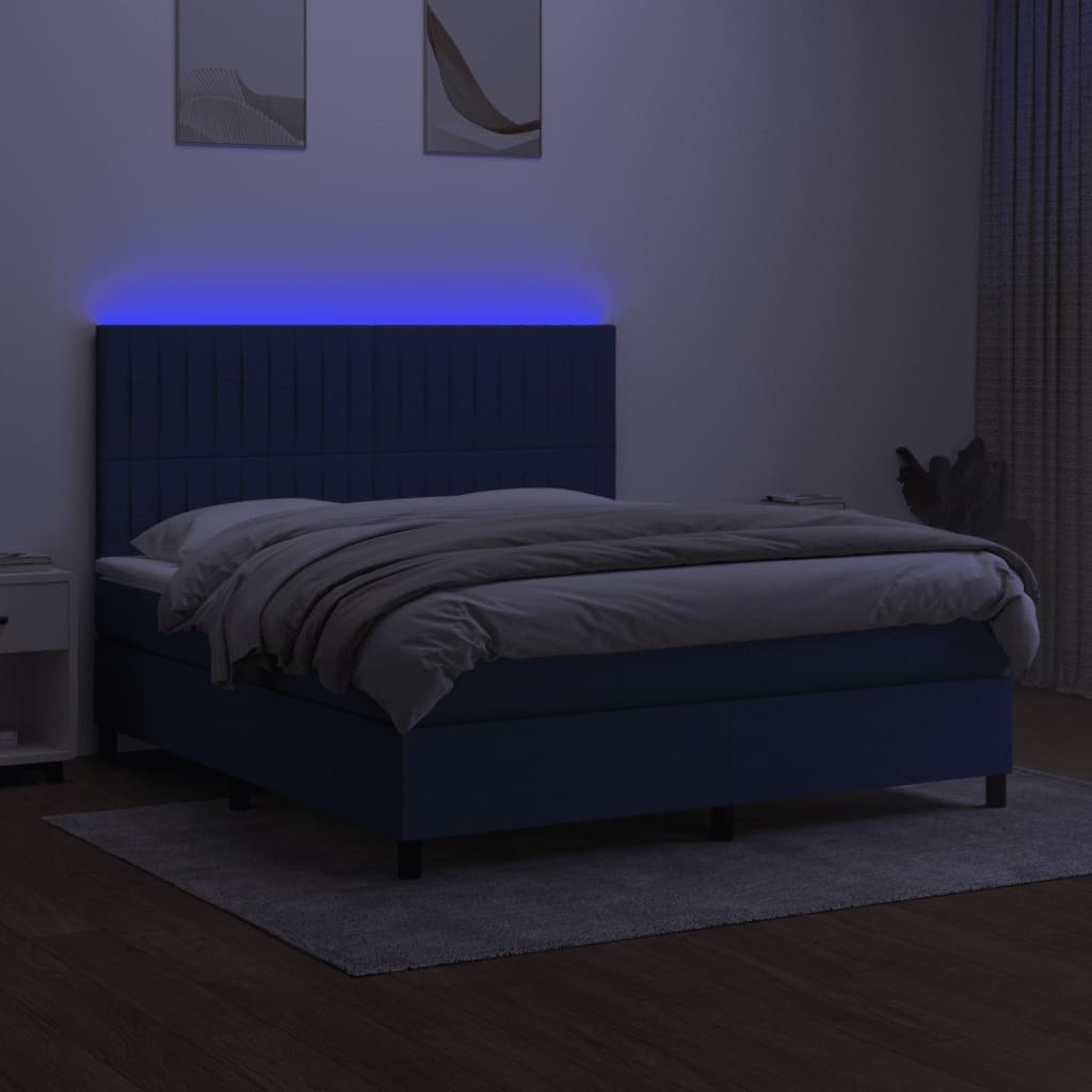 Boxspring met matras en LED stof blauw 180x200 cm is nu te koop bij PeponiXL, paradijselijk wonen!