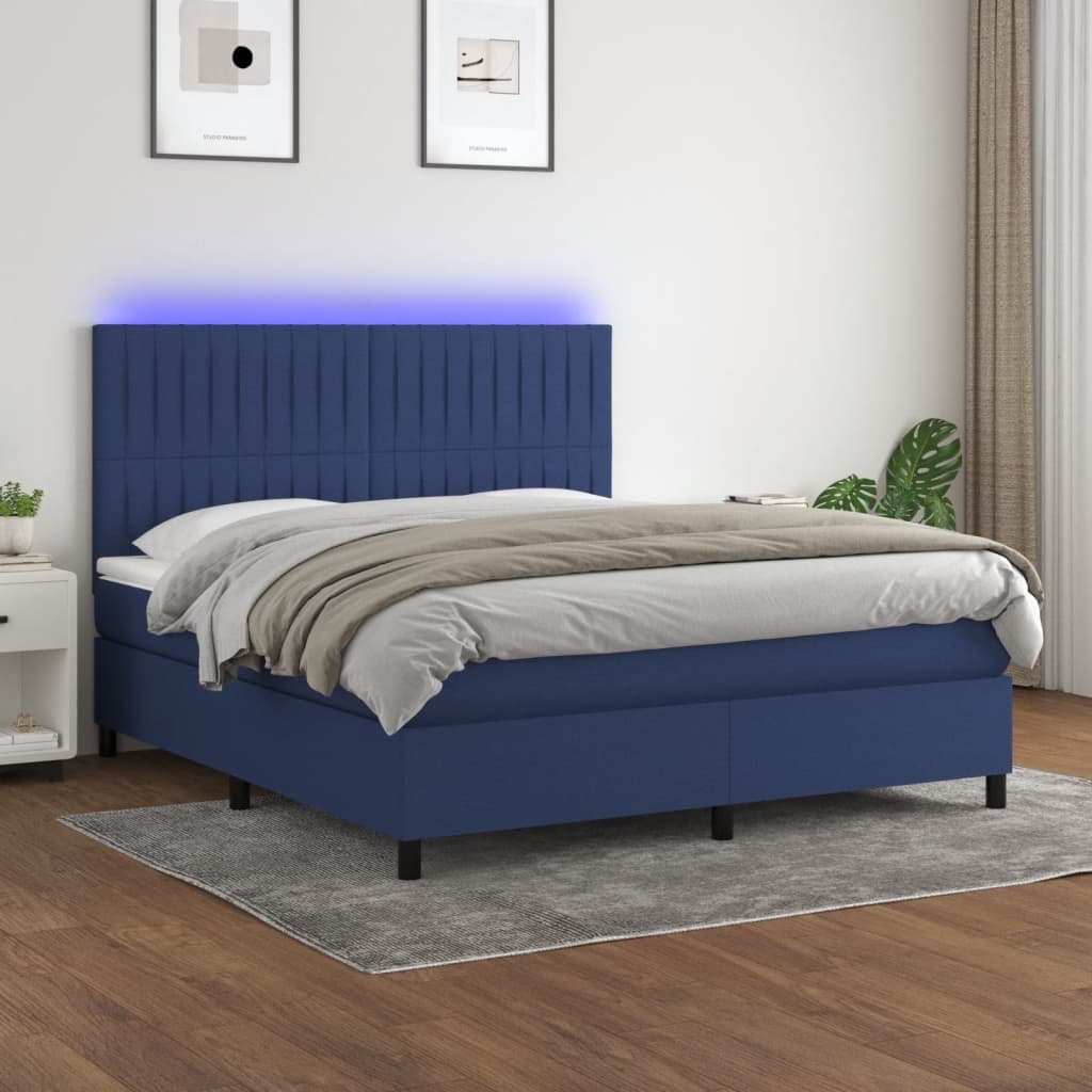 Boxspring met matras en LED stof blauw 180x200 cm is nu te koop bij PeponiXL, paradijselijk wonen!