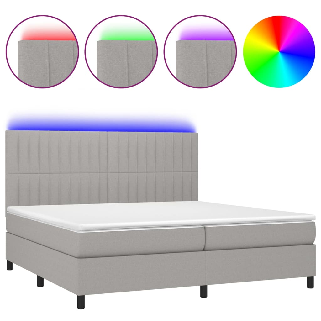Boxspring met matras en LED stof lichtgrijs 200x200 cm is nu te koop bij PeponiXL, paradijselijk wonen!
