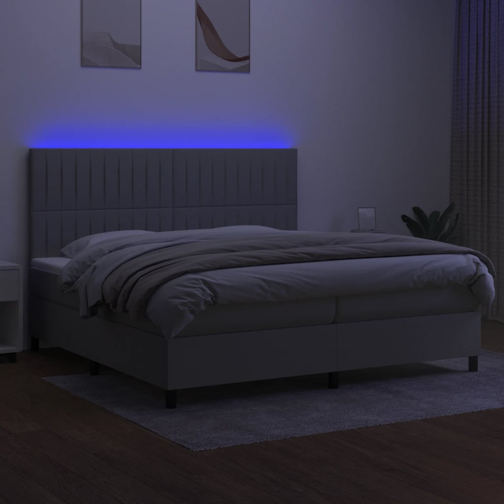 Boxspring met matras en LED stof lichtgrijs 200x200 cm is nu te koop bij PeponiXL, paradijselijk wonen!