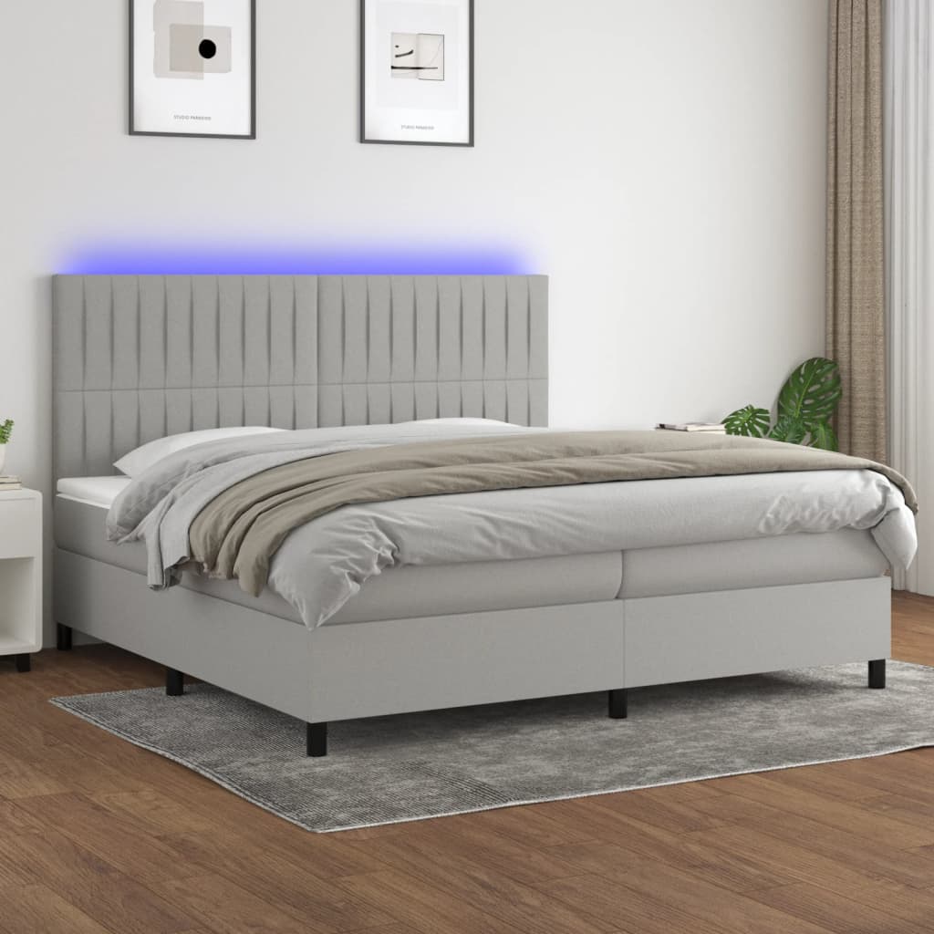 Boxspring met matras en LED stof lichtgrijs 200x200 cm is nu te koop bij PeponiXL, paradijselijk wonen!