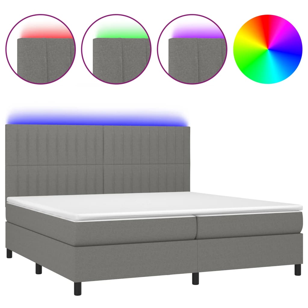Boxspring met matras en LED stof donkergrijs 200x200 cm is nu te koop bij PeponiXL, paradijselijk wonen!