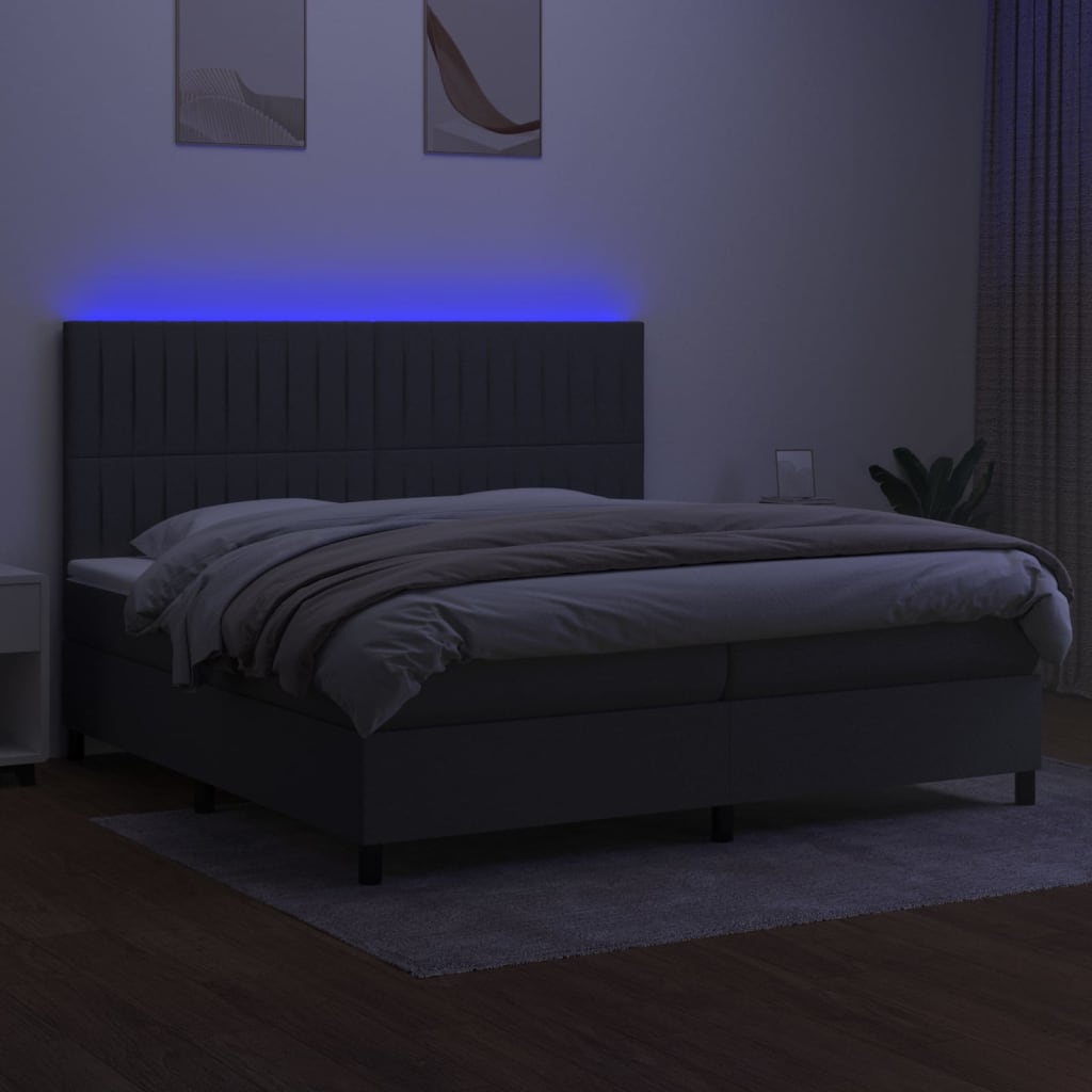 Boxspring met matras en LED stof donkergrijs 200x200 cm is nu te koop bij PeponiXL, paradijselijk wonen!
