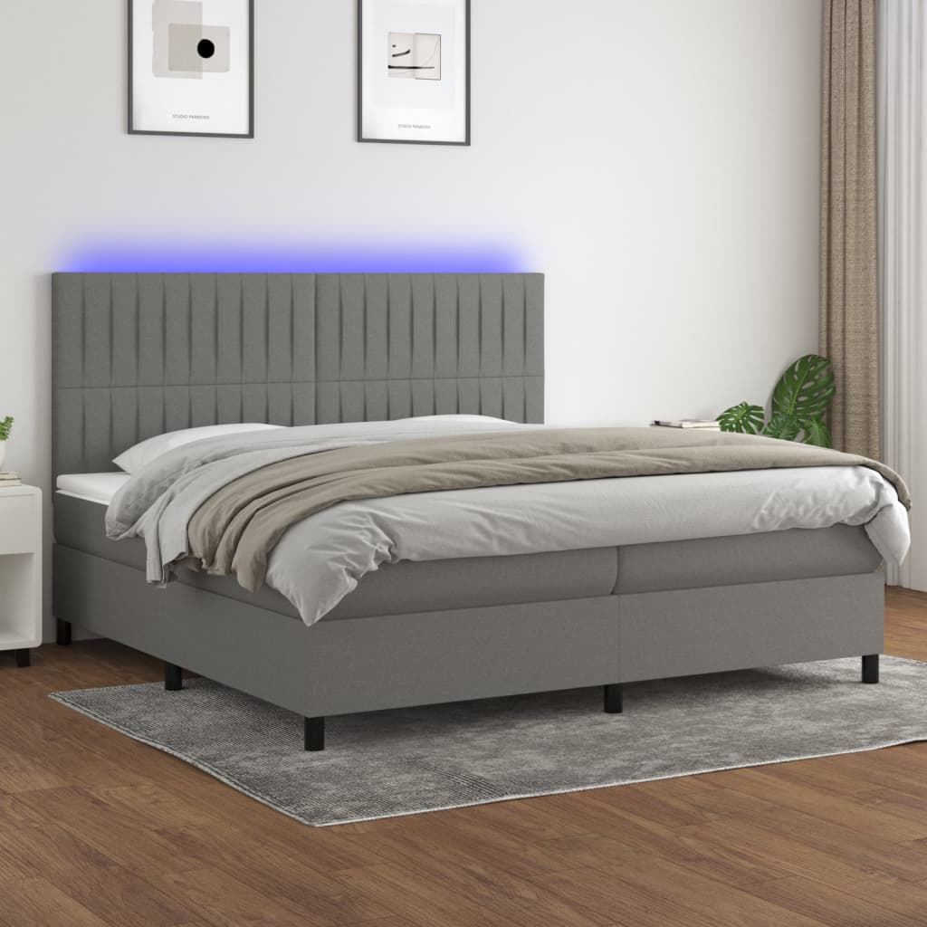Boxspring met matras en LED stof donkergrijs 200x200 cm is nu te koop bij PeponiXL, paradijselijk wonen!