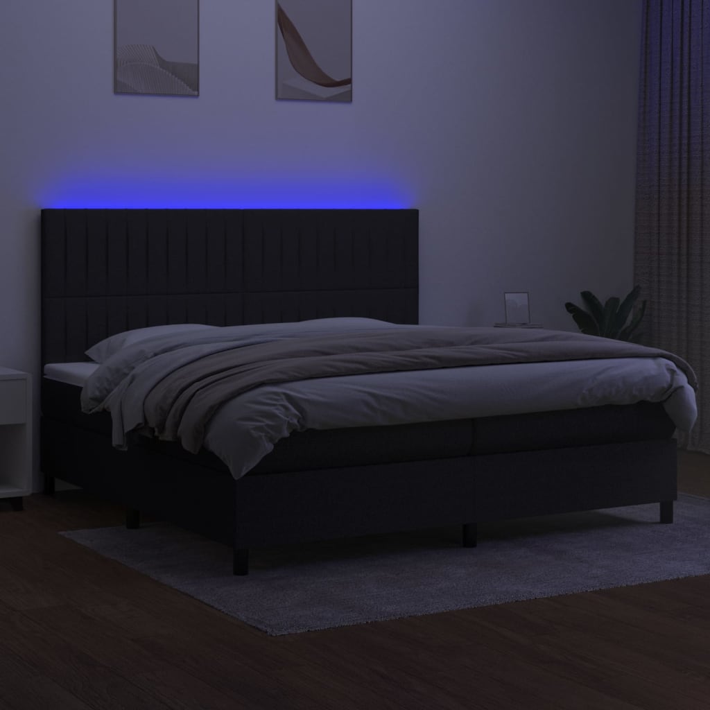 Boxspring met matras en LED stof zwart 200x200 cm is nu te koop bij PeponiXL, paradijselijk wonen!