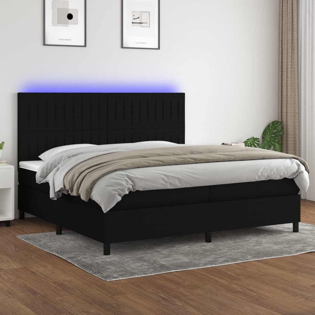 Boxspring met matras en LED stof zwart 200x200 cm is nu te koop bij PeponiXL, paradijselijk wonen!