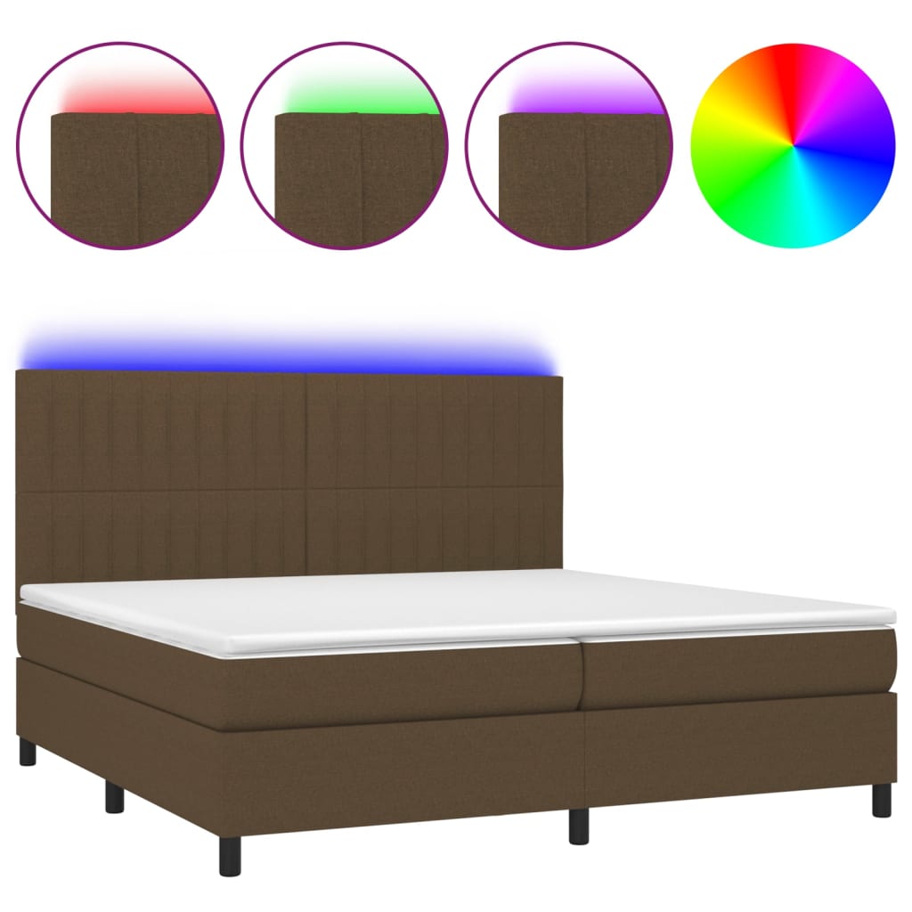 Boxspring met matras en LED stof donkerbruin 200x200 cm is nu te koop bij PeponiXL, paradijselijk wonen!