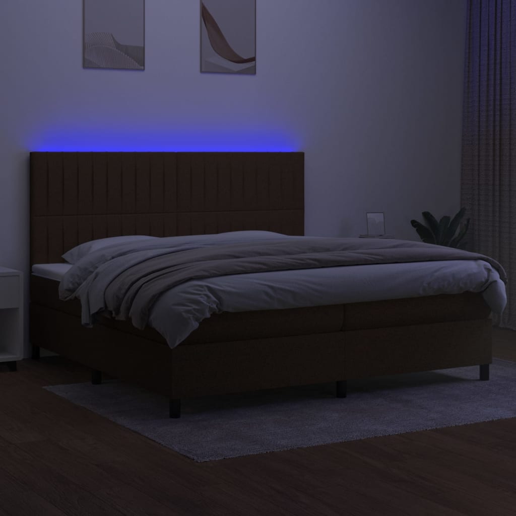 Boxspring met matras en LED stof donkerbruin 200x200 cm is nu te koop bij PeponiXL, paradijselijk wonen!