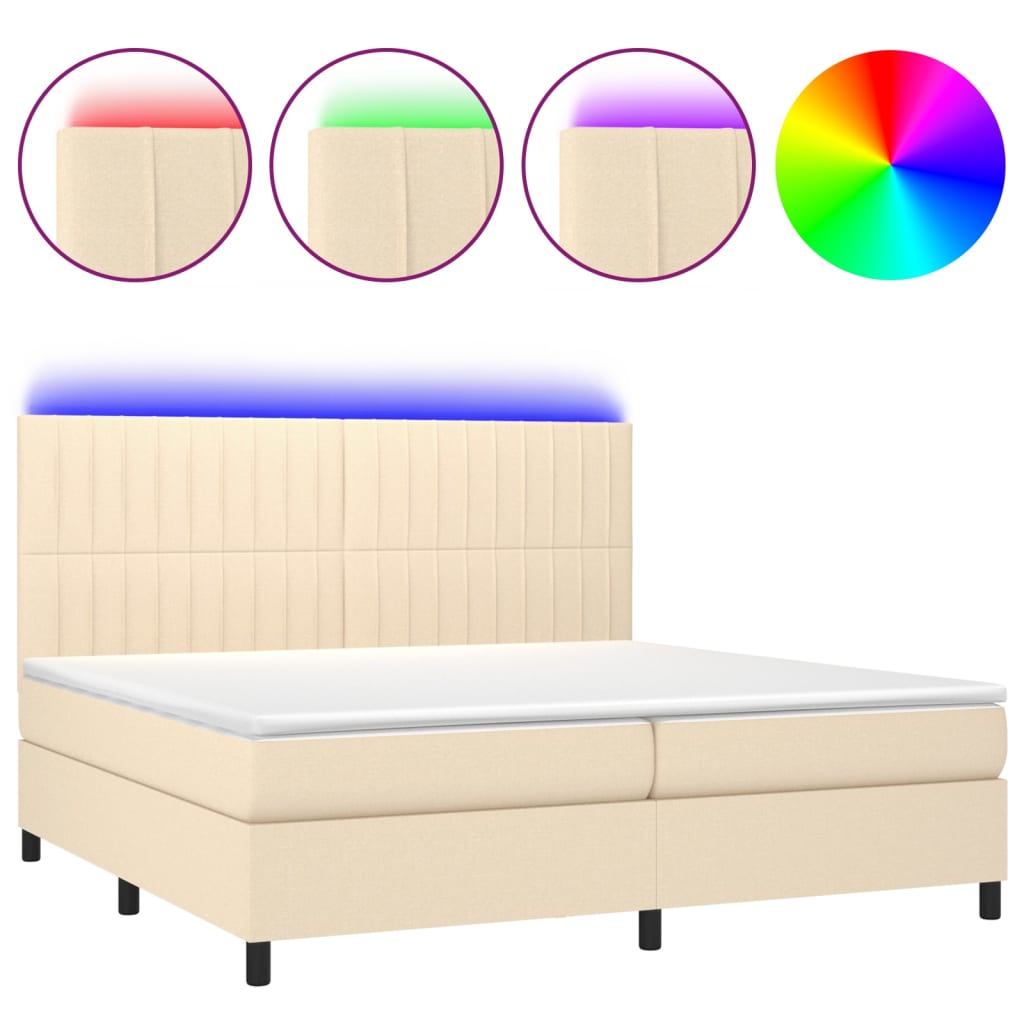 Boxspring met matras en LED stof crèmekleurig 200x200 cm is nu te koop bij PeponiXL, paradijselijk wonen!