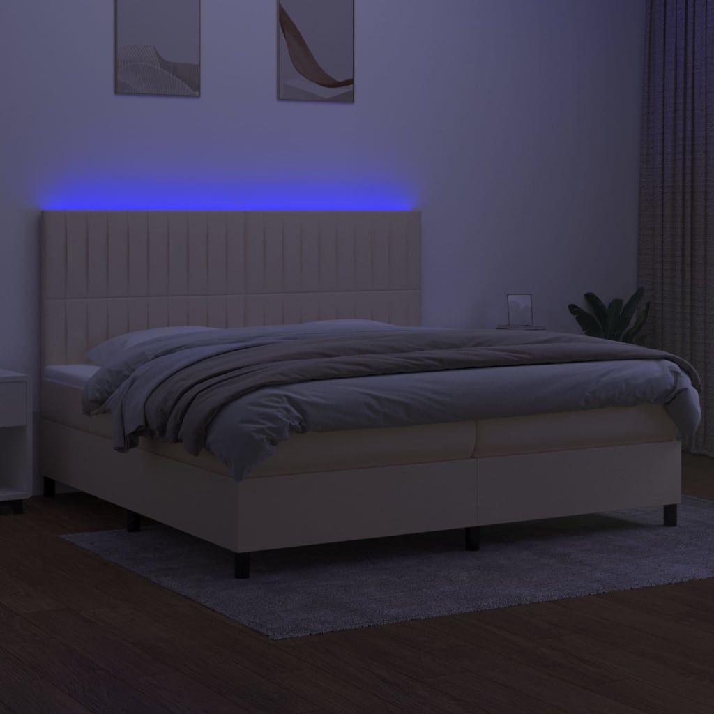 Boxspring met matras en LED stof crèmekleurig 200x200 cm is nu te koop bij PeponiXL, paradijselijk wonen!