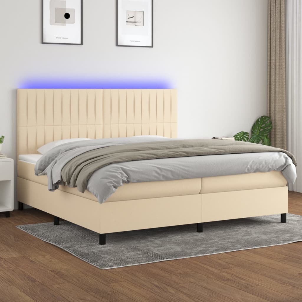 Boxspring met matras en LED stof crèmekleurig 200x200 cm is nu te koop bij PeponiXL, paradijselijk wonen!