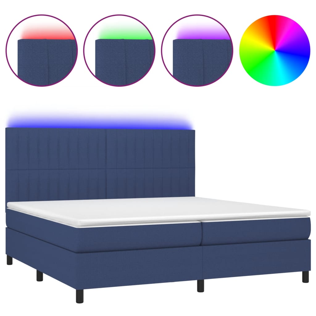 Boxspring met matras en LED stof blauw 200x200 cm is nu te koop bij PeponiXL, paradijselijk wonen!