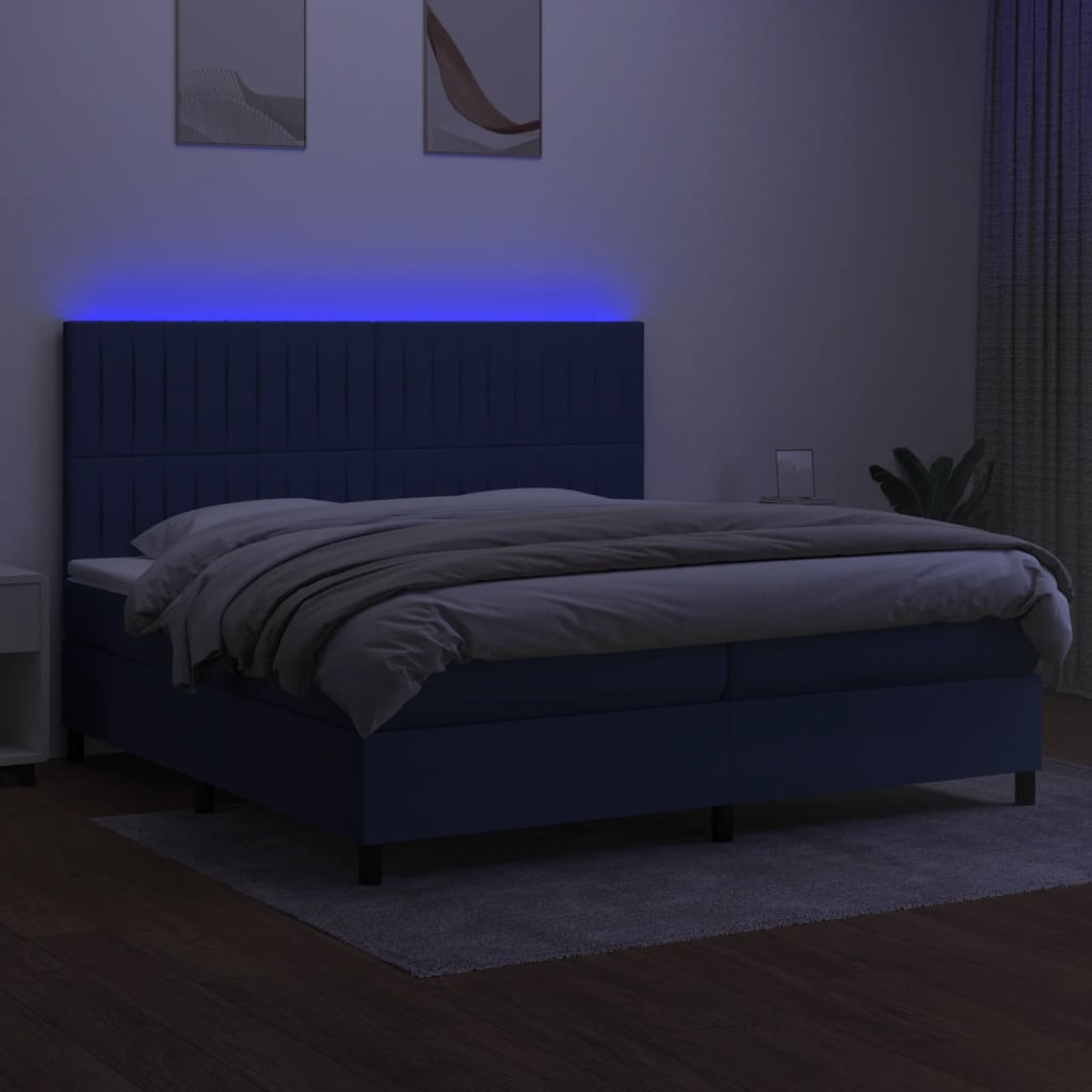 Boxspring met matras en LED stof blauw 200x200 cm is nu te koop bij PeponiXL, paradijselijk wonen!
